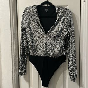 Bardot silver sequin bodysuit